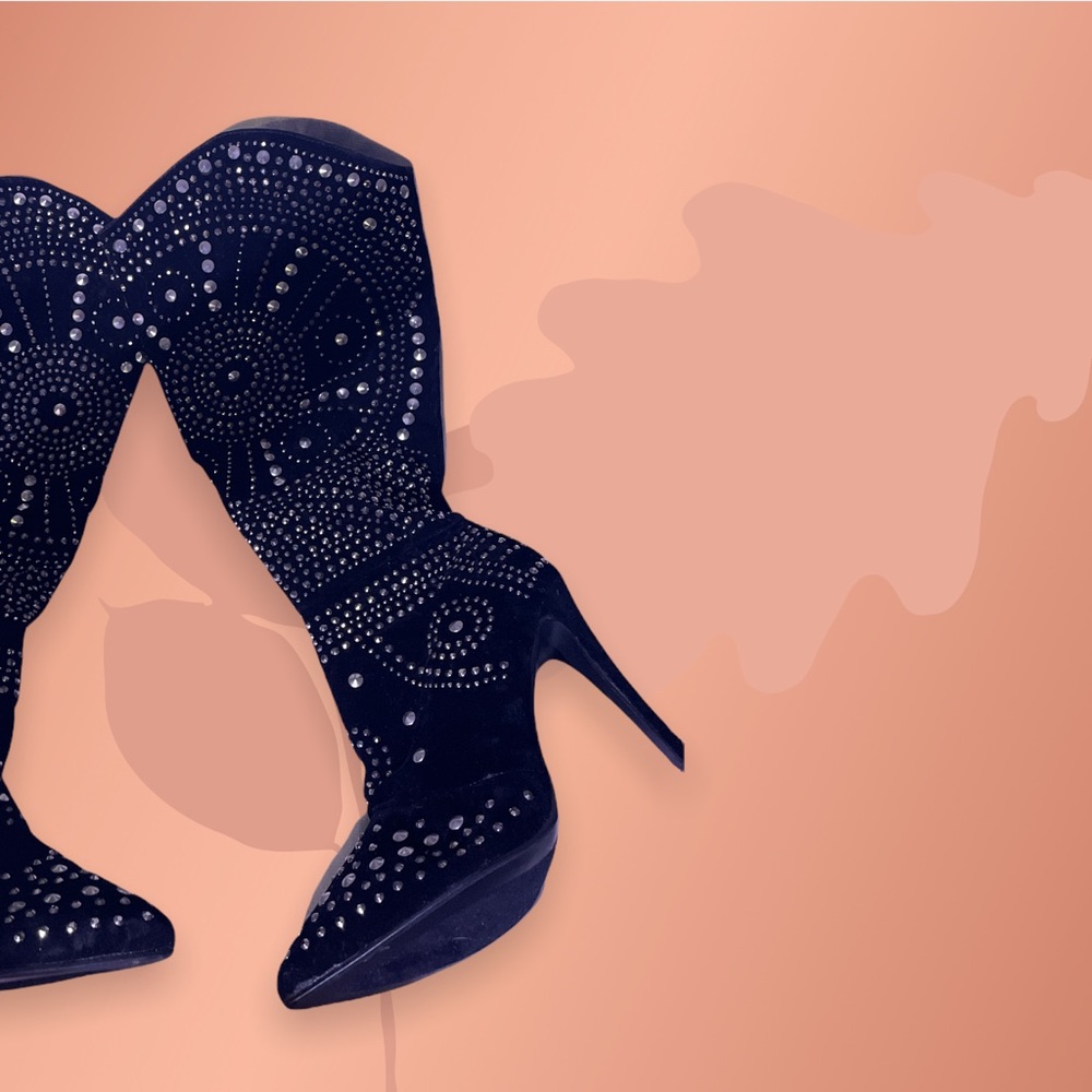 Rhinestone knee-high boot